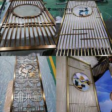 Резная перегородка 不锈钢屏风隔断黑钛金镂空轻奢型格栅玄关现代金属新中式客厅入户