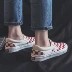 2018 mùa xuân mới checkerboard kẻ sọc giày vải nữ kẻ sọc màu đỏ và trắng thấp để giúp một bàn đạp sinh viên giày thường giày của phụ nữ giầy độn đế nữ Plimsolls