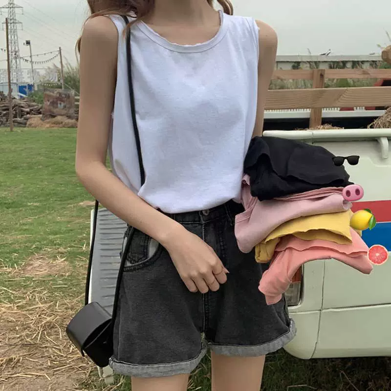 Mùa hè 2020 phiên bản mới của Hàn Quốc đơn giản và hoang dã đơn giản màu sắc không tay áo vest rắn màu sling top nữ sinh viên - Áo ba lỗ