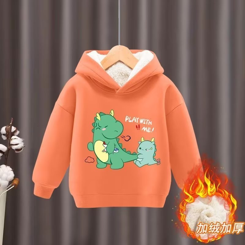 Thick Hoodie Korean-style 2023 Winter Boys' and Girls' Hooded Sweatshirt Fleece-lined Thickened Baby Jacket Coat