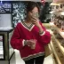 2018 mùa đông phụ nữ mới của Hàn Quốc ngọt ngào V-Cổ màu phù hợp với cộng với nhung dài tay áo len sinh viên hoang dã áo sơ mi áo blazer nữ Áo len