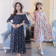 2018 thai sản mới ăn mặc mùa hè ăn mặc từ cổ áo nhỏ hoa voan váy mùa hè lỏng phụ nữ mang thai ăn mặc