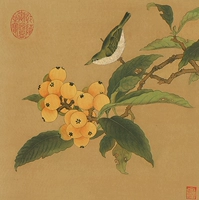 Песня Linchun Loquat горная птица фигура B 29x29 Шелк высокая имитационная живопись Декоративная живопись клык клыкгин цветок и птица работа