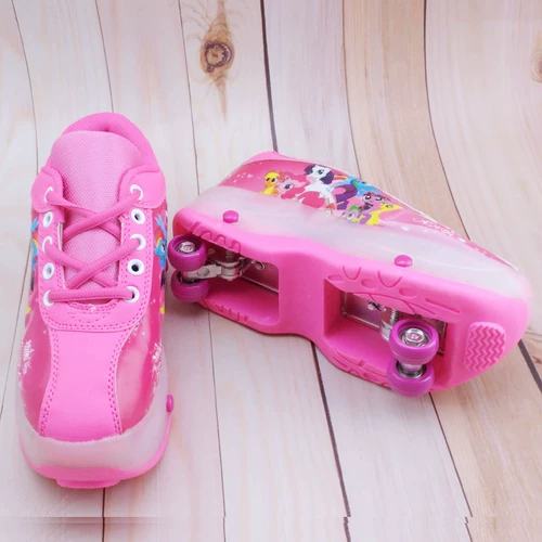 Детский мультяшный двухрядный трансформер на четырех колесах подходит для мужчин и женщин, коньки, дорожная версия