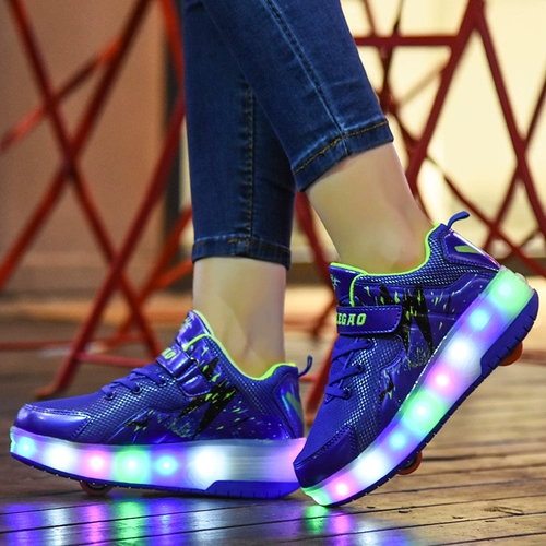 Ультра -светлые двухветровые светодиодные туфли для ходьбы, детские мальчики с лампами, светящиеся девочки взрослые студенты, взрывающие туфли с колесами