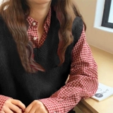 Весенняя трикотажная майка топ, жилет, свитер, в корейском стиле, V-образный вырез, коллекция 2021, оверсайз