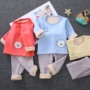 Quần áo ấm cho bé bằng vải cotton 0-1-3 tuổi Đồ lót trẻ em cộng với nhung dày bé trai và bé gái mùa thu đông 2 đồ bộ cho bé trai