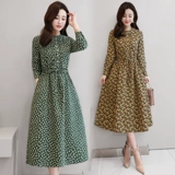 Платье, длинный весенний лонгслив, осенний хлопковый корсет, в цветочек, с рукавом, в корейском стиле, по фигуре, А-силуэт