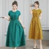 Váy cotton và vải lanh mùa hè 2021 váy dài mới của phụ nữ Hàn Quốc in hình váy ngắn dài tay nhỏ tươi mát - Váy dài