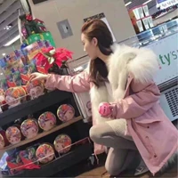 Sao lông áo Chu Dongyu với cùng một mô hình con cáo lông lót siêu lớn cổ áo lông thú lông thú lớn quần áo pie trùm đầu áo khoác lông thú