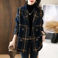 Шерстяной демисезонный пиджак классического кроя, пальто, увеличенная толщина, коллекция 2022, оверсайз, в корейском стиле, в западном стиле, в британском стиле