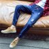 Mùa hè của nam giới jeans Hàn Quốc phiên bản của các lỗ lỏng quần triều thanh niên quần tether dây quần quần chín điểm harem quần Quần Harem