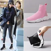 Giúp đỡ cao vớ giày nữ tăng 2018 mùa hè mới giản dị hoang dã Hàn Quốc phiên bản của hip hop đáy dày vớ đàn hồi giày thủy triều