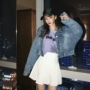 Mùa thu mới của Hàn Quốc phiên bản của retro ve áo cũ ngắn dài tay denim jacket + tuổi-giảm trắng xếp li phù hợp với váy áo măng to nữ ngắn