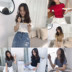 Mùa hè Hàn Quốc chic gió mỏng giảm béo màu rắn hoang dã cuộn vòng cổ áo thun ngắn tay đan áo T-Shirt nữ quần áo nữ  Áo / áo thun