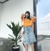 Mới của Hàn Quốc nước rửa cũ retro cao eo denim váy nữ thời trang sinh viên lỗ trên đầu gối một từ váy thủy triều chân váy dài xẻ tà Váy