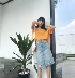 Mới của Hàn Quốc nước rửa cũ retro cao eo denim váy nữ thời trang sinh viên lỗ trên đầu gối một từ váy thủy triều