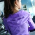 Nhanh khô thể thao áo khoác nữ dài tay yoga quần áo trùm đầu chạy thể dục quần áo dây kéo cardigan Slim jacket 0.3 kg