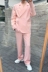 Phong cách catwalk Hàn Quốc màu hồng nhạt chân rộng ống rộng quần nam xu hướng Hàn Quốc giản dị giản dị quần tây thẳng - Quần