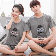 Mùa hè Hàn Quốc cặp đôi đồ ngủ phụ nữ ngắn tay cotton mùa hè nam thanh niên kích thước lớn dễ thương hoạt hình mỏng phù hợp với dịch vụ nhà