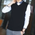 Của nam giới Knit Vest Mùa Thu Mùa Đông Tóc Vest Không Tay Áo Len Hàn Quốc Mace Một V-Cổ Đầu Gối Vai Vài Tinh Khiết Xu Hướng