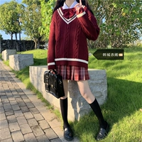 Демисезонный свитер, милая трикотажная японская школьная юбка для школьников, V-образный вырез