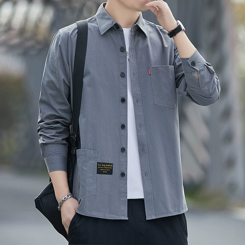 Тонкая рубашка, хлопковый демисезонный универсальный кардиган для отдыха