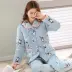 Mùa đông phụ nữ ba lớp dày san hô lông cừu bộ đồ ngủ đơn áo sơ mi nữ áo ấm mùa đông cotton áo khoác cotton những kiểu đồ bộ đẹp Pyjama