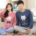 Bộ đồ ngủ đôi cotton dài tay mùa xuân và mùa thu nữ phiên bản Hàn Quốc của phần mỏng XL lỏng nam phù hợp với đồ hai dây đồ bộ ống rộng Cặp đôi