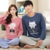 Bộ đồ ngủ đôi cotton dài tay mùa xuân và mùa thu nữ phiên bản Hàn Quốc của phần mỏng XL lỏng nam phù hợp với đồ hai dây