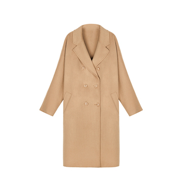 通勤【钱夫人】定制暖杏色经典双排扣高羊毛含量双面尼大衣