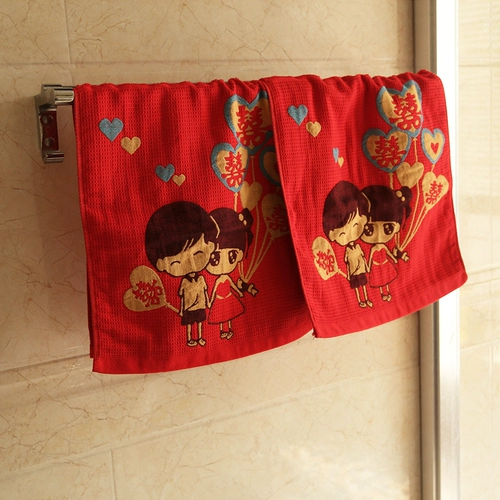 Мультяшное красное полотенце для влюбленных, с вышивкой, подарок на день рождения