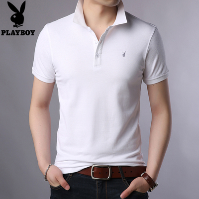 Playboy Mùa Hè Bông Ngắn Tay Áo T-Shirt Nam Casual Ve Áo Màu Rắn T-Shirt Thanh Niên Xu Hướng Polo Shirt áo nam Polo