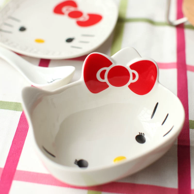 Hello kitty, японская креативная мультяшная посуда, керамический набор, миска для супа со стеклом
