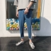 Mùa hè ulzzang9 điểm quần jeans nam phiên bản Hàn Quốc theo xu hướng màu sắc hoang dã phù hợp với bf phong cách Harajuku quần nam 9 điểm