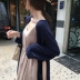 Xia Shiwen tùy chỉnh màu sắc tương phản tie eo knit cardigan phụ nữ mùa thu 慵 gió lười lỏng áo len dài phần