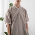 Mùa xuân dưới đồng phục Hanfu nửa cánh tay mùa hè nam cotton và linen ngắn tay trang phục dân tộc áo giản dị Zen quần áo dịch vụ trà Trang phục dân tộc