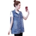 Mùa hè mới Hàn Quốc phiên bản lớn của phụ nữ béo MM lỏng áo vest denim vest vest dài vest đen mùa xuân và mùa thu - Áo vest