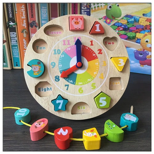 Trẻ em bằng gỗ nhận thức hình dạng kỹ thuật số đồng hồ xây dựng khối đồng hồ giáo dục sớm đồ chơi giáo dục 2-3-4-5 tuổi - Handmade / Creative DIY