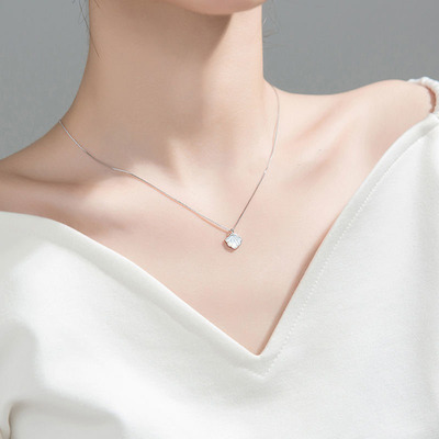 项链女925纯银锁骨链ins冷淡风潮小众设计简约白贝母吊坠生日礼物