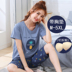 Bộ đồ ngủ hai mảnh ngắn tay ngực phù hợp với phụ nữ cotton mùa hè cộng với bà mẹ trung niên mập mạp gợi cảm không mặc áo ngực - Pyjama pijama nữ Pyjama