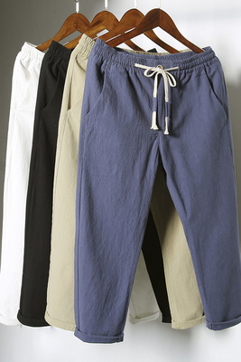 Người đàn ông của mùa hè linen chín quần của nam giới quần quần âu nam phần mỏng lỏng 9 điểm 8 tám điểm cotton và linen nam quần thủy triều quần short jean nam Crop Jeans