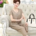 Mẹ đồ ngủ mùa hè của phụ nữ cotton và linen ngắn tay trung niên mỏng ladies tuổi trung niên mẹ-in-law nhà dịch vụ phù hợp với