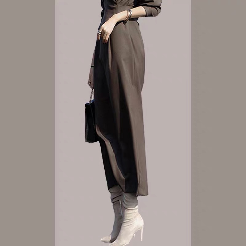 Gao Leng Yujie Style High Neck Long Sleeve Wool Dress Women's Fall/Winter French Backing Long Dress with Coat Fashion