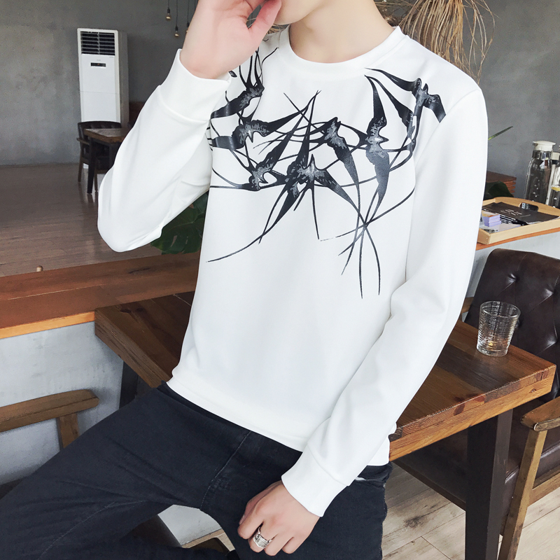 Autumn and winter long sleeve t-shirt men's round neck printed clothes fashion men's Pullover Sweater student's bottom coat autumn clothes