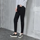 Hàn quốc phiên bản của cao eo jeans nữ chín quần mùa thu 2018 new đen lỏng chân mỏng củ cải quần mùa hè Quần jean
