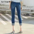 La Chapelle 2019 phụ nữ mới mùa hè uốn cong quần jean cạp cao rộng giản dị quần thẳng bảy điểm quần - Quần jean