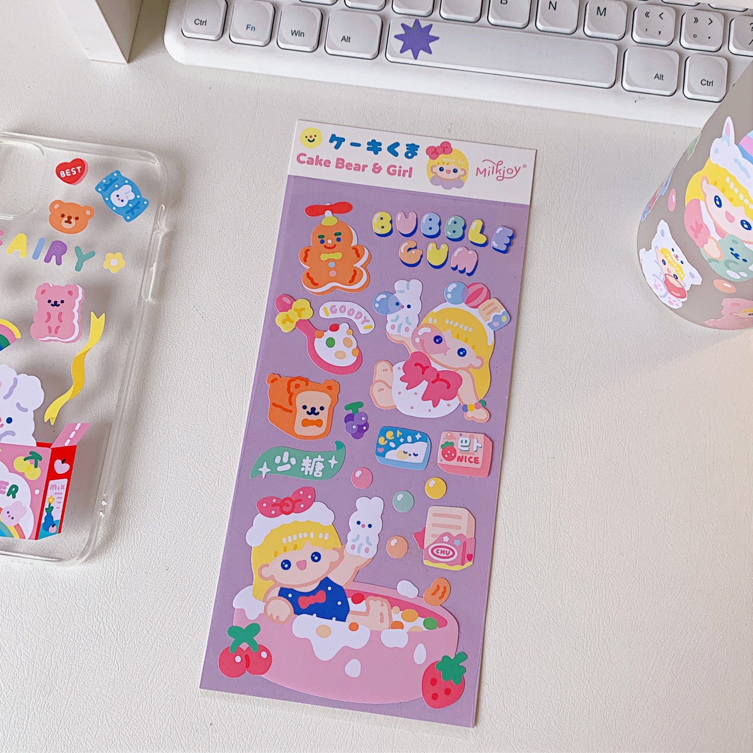 Candy Girlthe republic of korea ins Soft sprout Bear Hand account Stickers Super cute lovely Mobile phone shell interest Stickers Water cup decorate Sealer