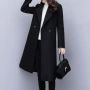Áo khoác len nữ màu đen 2019 thu đông mới phiên bản Hàn Quốc mới của nữ Hepburn gió dài phần Áo len mỏng - Áo Hàn Quốc áo dạ cho phụ nữ 40 tuổi
