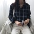 18 Hàn Quốc mùa thu nhỏ tươi hoang dã lỏng ve áo dài tay kẻ sọc đơn ngực áo sơ mi áo sơ mi là áo sơ mi mỏng phụ nữ